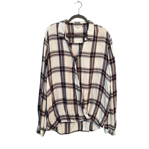 Beach Lunch Lounge Plaid Button Up Shirt Collared Oversized XL Boho Comfy - Picture 1 of 9